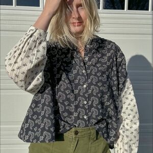 LAUDE the Label Francoise Button Up Paisley Mixed Print Top Sz XS/S Oversized
